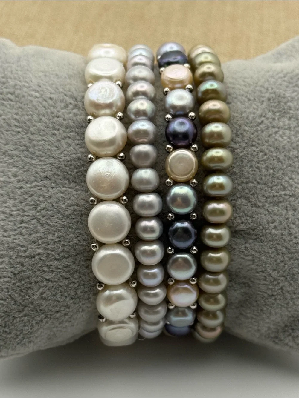 Set of four Multi-Color Freshwater Pearl Stretch Bracelet Set